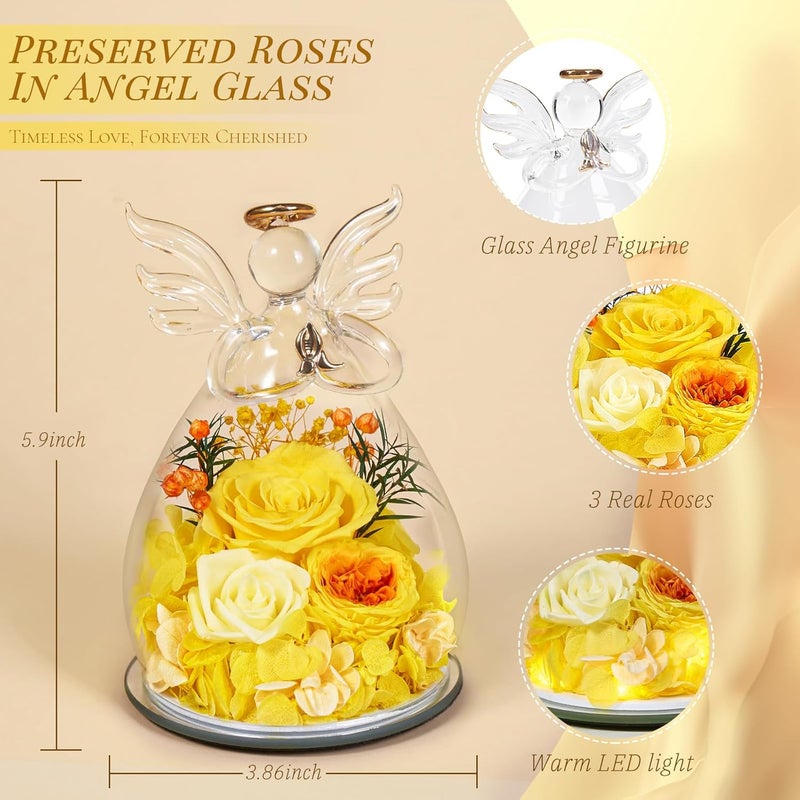 Bessol Birthday Gifts for Women Mom Preserved Rose in Glass Angel Figurines Fresh Flower for Delivery Forever Flowers Eternal Rose Valentines Day for Grandma Sister Wife Her from Daughter - Image 2